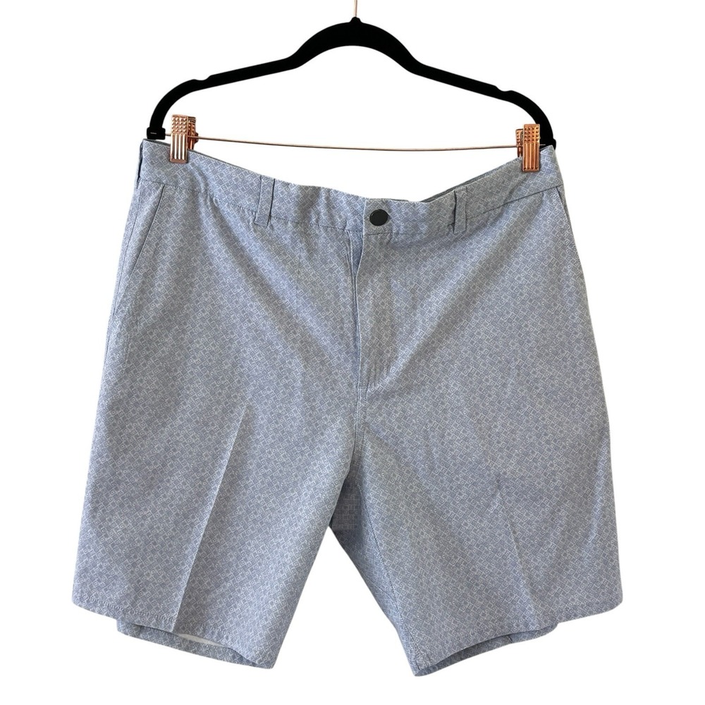 Johnnie-O Hayes Prep Formance Shorts Mens 38 Gray Geo Golf Chino Stretch 9"